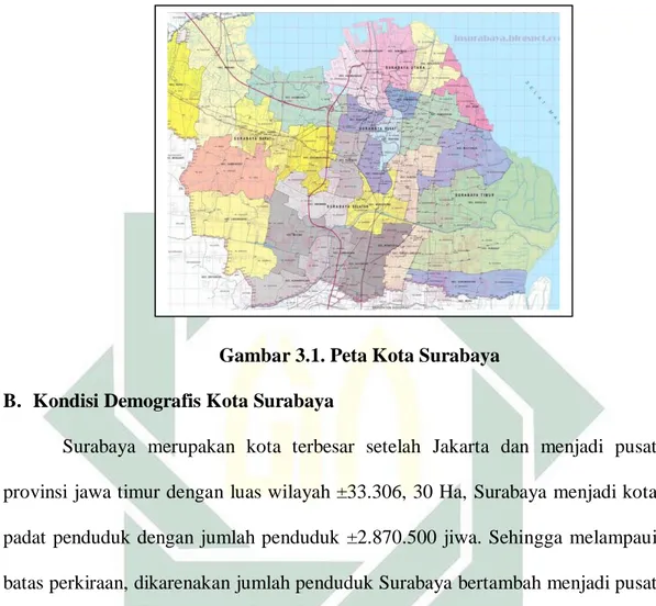 Gambar 3.1. Peta Kota Surabaya  B.  Kondisi Demografis Kota Surabaya 