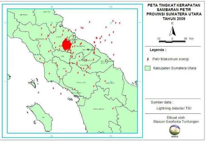 Gambar 3.1 Peta tingkat kerapatan sambaran petir Sumatera Utara 