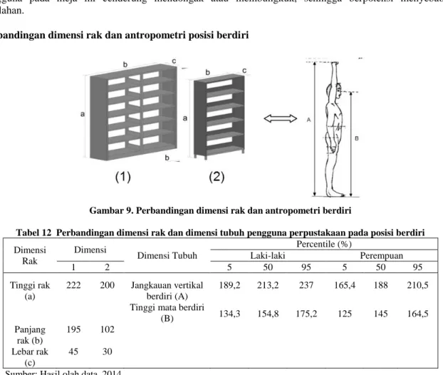 Gambar 9. Perbandingan dimensi rak dan antropometri berdiri 