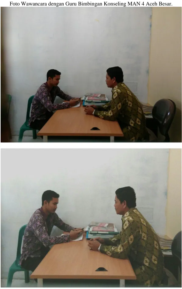 Foto Wawancara dengan Guru Bimbingan Konseling MAN 4 Aceh Besar. 