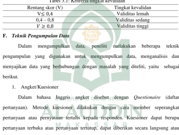 Tabel 3.1: Kritreria tingkat kevalidan 