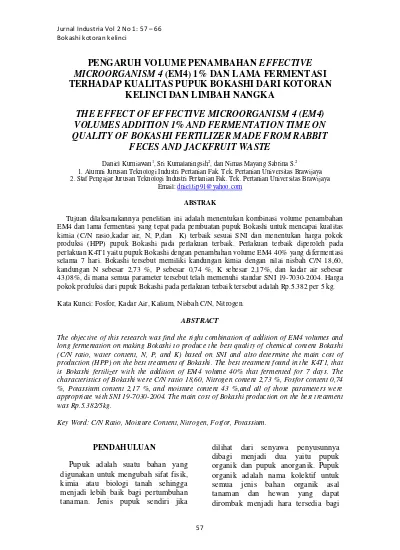 PENGARUH VOLUME PENAMBAHAN EFFECTIVE MICROORGANISM 4 (EM4) 1 DAN LAMA ...