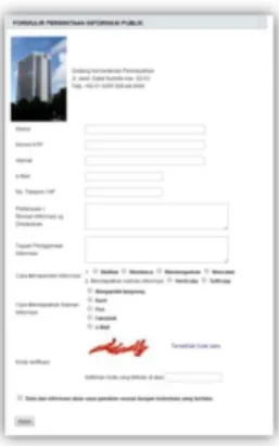 Gambar 5. Formulir permintaan informasi publik dan daftar permintaan informasi publik  melalui website 