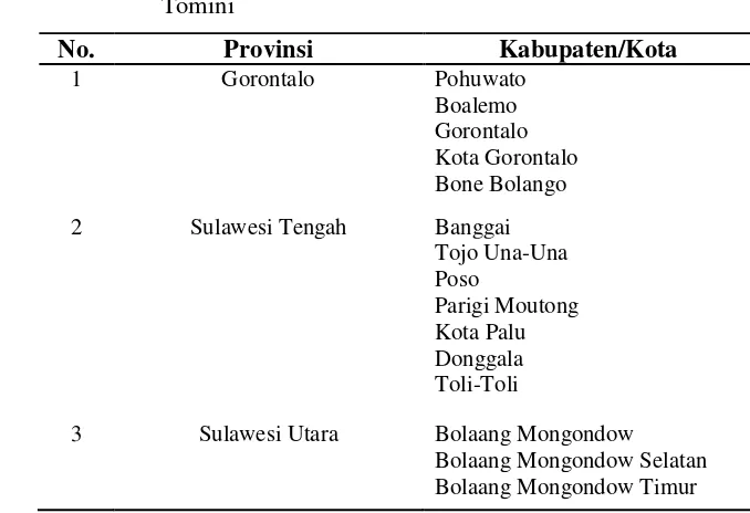 Tabel 4. Pemerintahan Provinsi dan Kabupaten/Kota yang Dilalui Teluk 