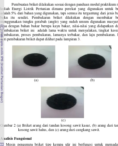 Gambar 2 (a) Briket arang dari tandan kosong sawit kasar, (b) arang dari tandan   