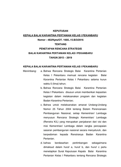 KEPUTUSAN. Nomor : 482/Kpts/OT. 160/L.15.B/3/2016 TENTANG PENETAPAN ...