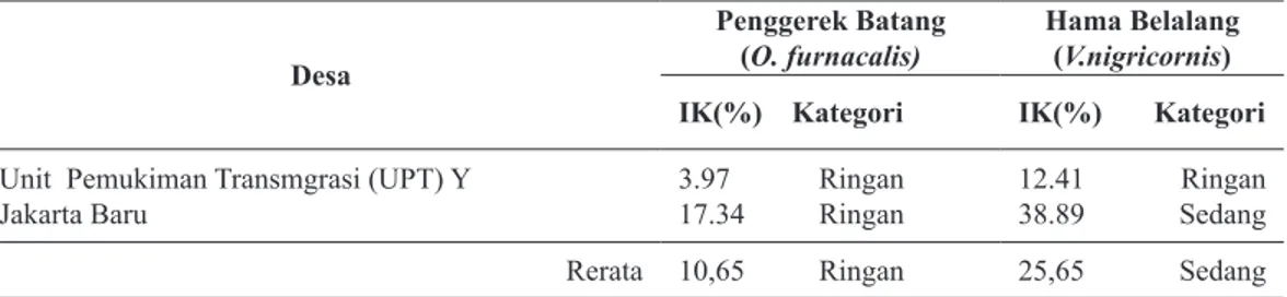 Tabel 4. Intensitas Kerusakan (%) Tanaman Jagung Akibat Serangan Hama di Kecamatan Bula, Kabupaten   SBT.