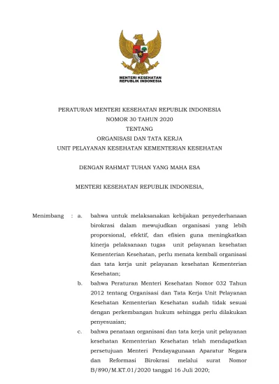 PERATURAN MENTERI KESEHATAN REPUBLIK INDONESIA NOMOR 30 TAHUN 2020 ...