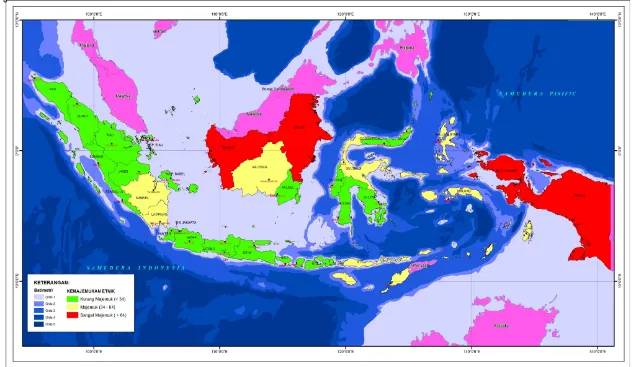 Gambar 1.1.  Peta Sebaran Etnik di Indonesia (Sumber: Diolah dari Data Podes 2011).