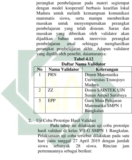 Tabel 4.12  Daftar Nama Validator 