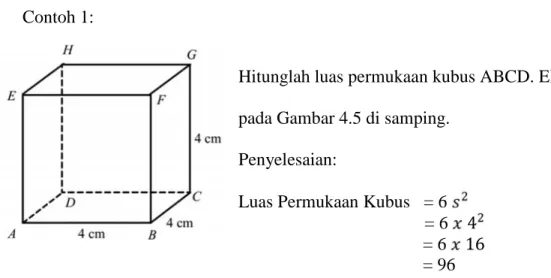 Gambar 2.2 Kubus ABCD.EFGH Jadi, luas permukaan bangun yang bentuk kubus adalah 96 cm 2.