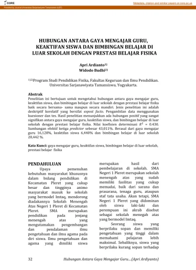 HUBUNGAN ANTARA GAYA MENGAJAR GURU, KEAKTIFAN SISWA DAN BIMBINGAN ...