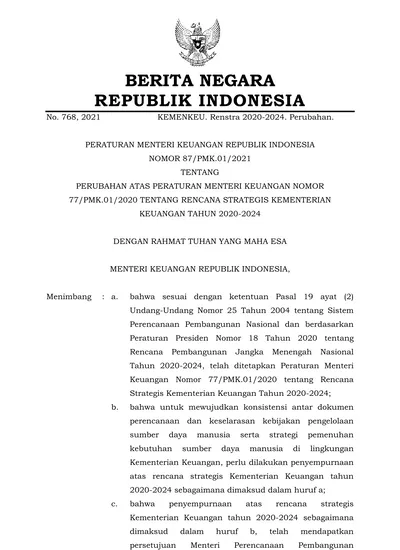 No. 768, 2021 BERITA NEGARA REPUBLIK INDONESIA KEMENKEU. Renstra ...