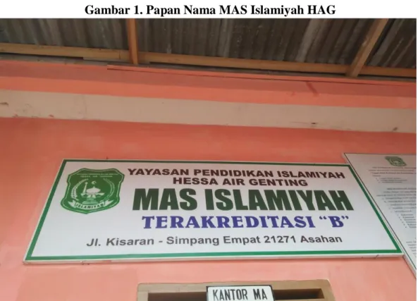 Gambar 1. Papan Nama MAS Islamiyah HAG 