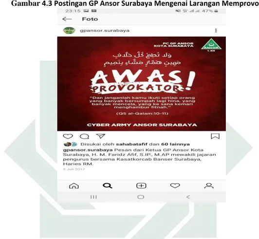 Gambar  4.3 Postingan GP Ansor Surabaya Mengenai Larangan Memprovokasi