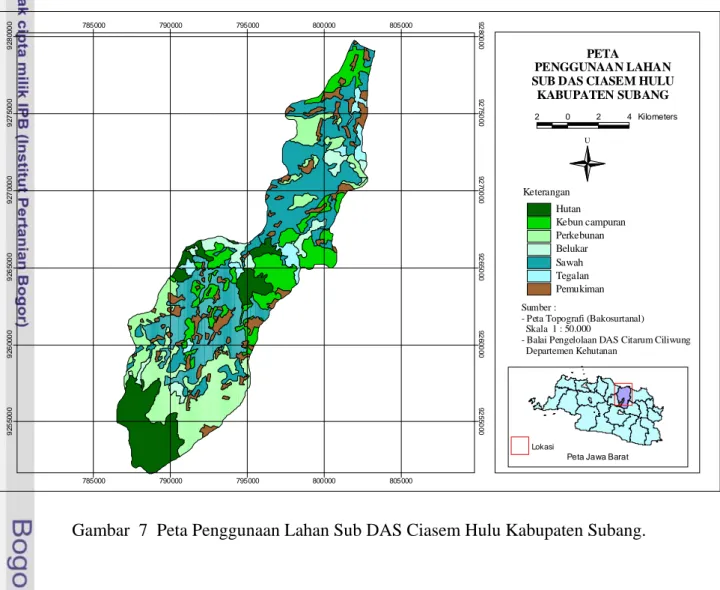 Gambar  7  Peta Penggunaan Lahan Sub DAS Ciasem Hulu Kabupaten Subang. 