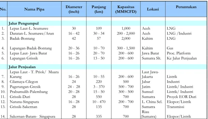 Tabel 4. Jaringan transmisi gas bumi yang telah dikembangkan di Indonesia 
