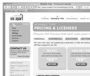 Figure 3-2. Movable Type pricing page