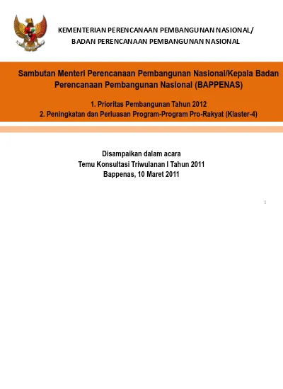 Sambutan Menteri Perencanaan Pembangunan Nasional/Kepala Badan ...