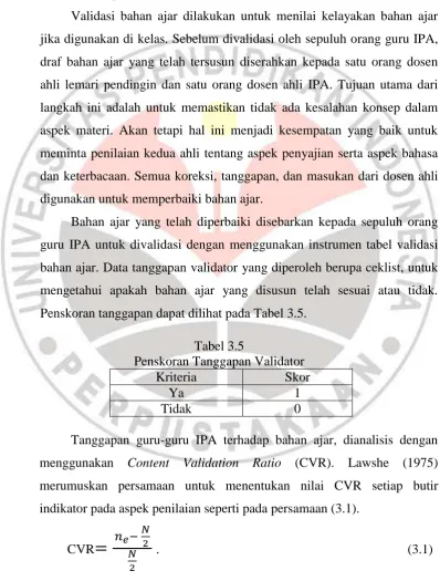 Tabel 3.5  Penskoran Tanggapan Validator 
