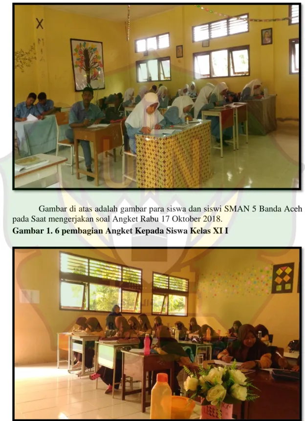Gambar di atas adalah gambar para siswa dan siswi SMAN 5 Banda Aceh  pada Saat mengerjakan soal Angket Rabu 17 Oktober 2018