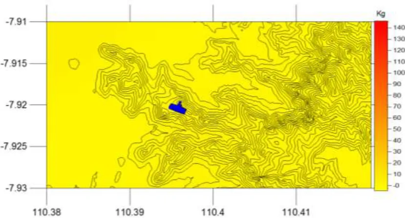 Figure 6. (a).Model of (c) Graph of GSS around Imogiri funeral complex, (b) Graph of GSS at section of B-B’ and GSS at section of A-A’ also (d) Inset section of A-A’ and B-B’ and  (e) the landform unit at tomb complex of Imogiri were Structural Hills Nglanggran Formation and the appearance of  Nglanggran Formation  at Bukit Merak Imogiri sub-district (Sources: Field Data, 2011dan Analytical Results, 2012) 