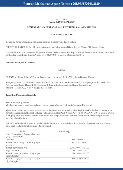 Putusan Mahkamah Agung Nomor : 2613/B/PK/Pjk/2020