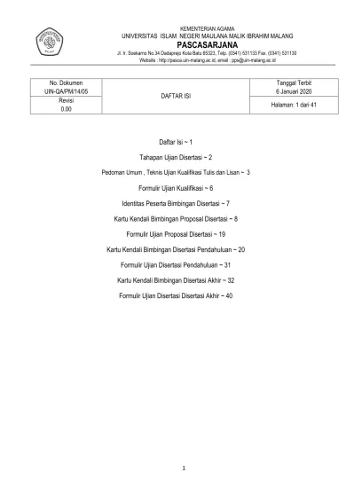 Daftar Isi ~ 1. Tahapan Ujian Disertasi ~ 2. Formulir Ujian Kualifikasi ...