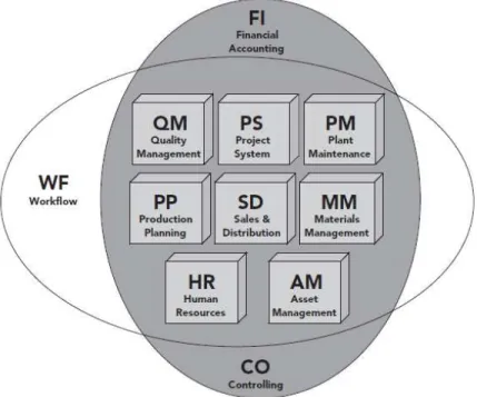 Gambar 2.3 Modul di dalam SAP  Sumber: (Monk dan Wagner, 2013, p30) 