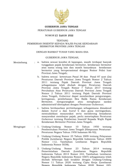 PERATURAN GUBERNUR JAWA TENGAH TENTANG PEMBERIAN INSENTIF KEPADA WAJIB ...