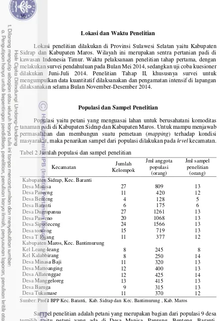 Tabel 2 Jumlah populasi dan sampel penelitian 