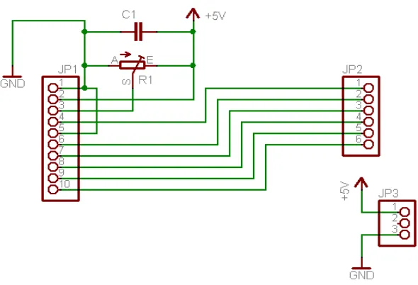 Gambar 3.4 Rangkaian skematik konektor yang dihubungkan dari LCD ke Mikrokontroler 