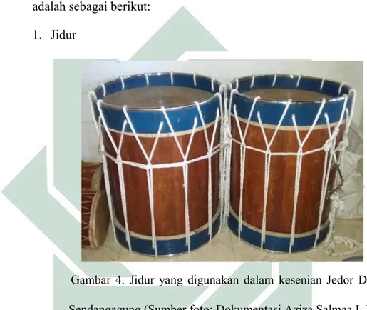 Gambar  4.  Jidur  yang  digunakan  dalam  kesenian  Jedor  Desa  Sendangagung (Sumber foto: Dokumentasi Aziza Salmaa L.) 