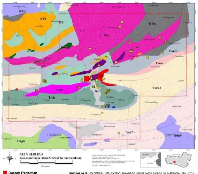 Gambar 4. Peta geologi regional daerah Kebakalan dan sekitar Cagar Alam Karangsambung 