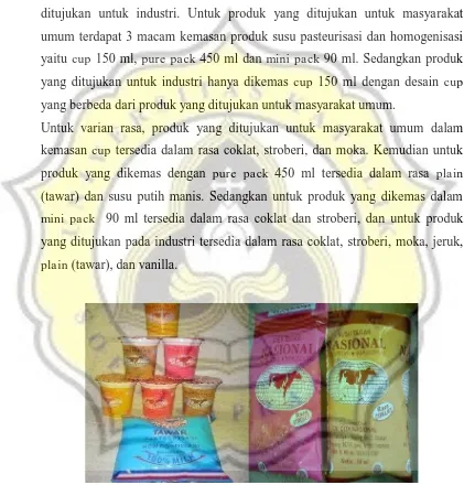 Gambar 1. Produk Susu Murni Nasional dalam Kemasan Cup, pure pack, dan mini pack (Sumber: CV