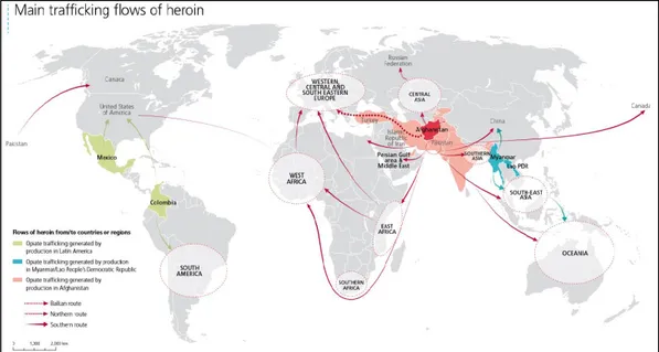 Gambar 1 Jalur Utama Perdagangan Heroin Dunia 