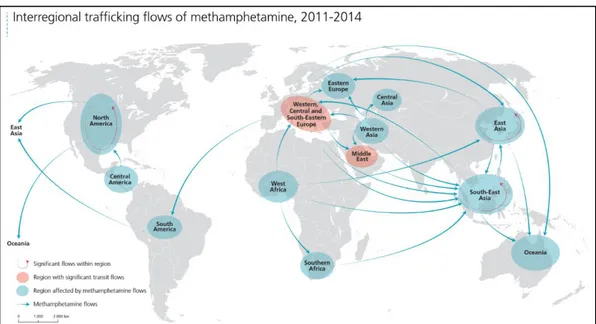 Gambar 3 Jalur Utama Perdagangan Methampetamine, 2011-2014 