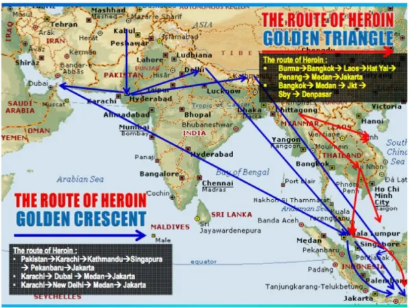 Gambar 4 Jalur Perdagangan Heroin di Asia Tenggara 