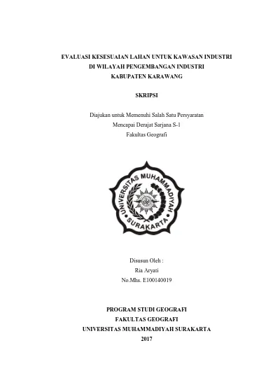 EVALUASI KESESUAIAN LAHAN UNTUK KAWASAN INDUSTRI DI WILAYAH ...