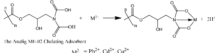 Figure 3.  Proposed adsorption mechanism of Cd, Cu and Pb on the Analig ME-02  