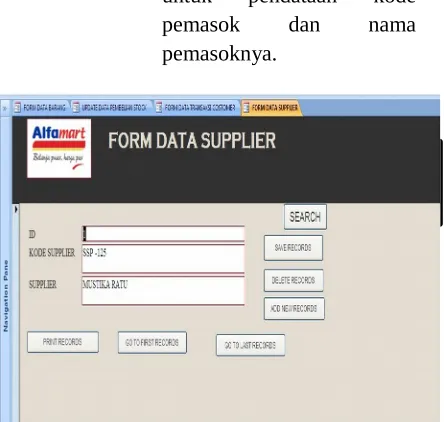 Gambar 3.6 interface form data pemasok