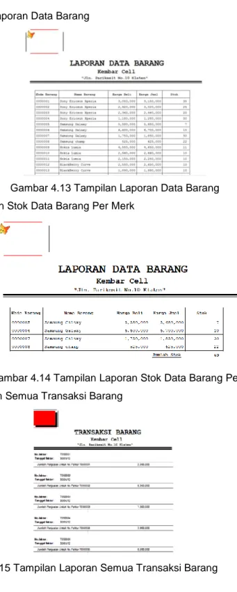 Gambar 4.13 Tampilan Laporan Data Barang           4.13  Laporan Stok Data Barang Per Merk 