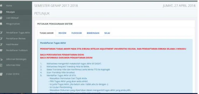 Gambar 1 : Halaman sistem informasi tugas akhir (SITA) 