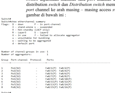 Gambar 1 : Verifikasi etherchannel pada Distribution switch 