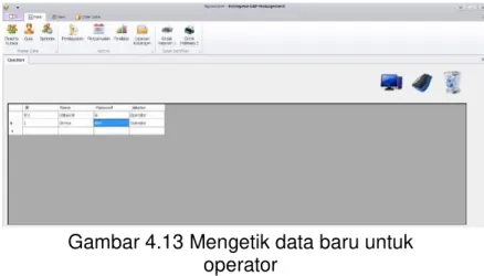 Gambar 4.13 Mengetik data baru untuk  operator 