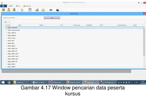 Gambar 4.17 Window pencarian data peserta  kursus 