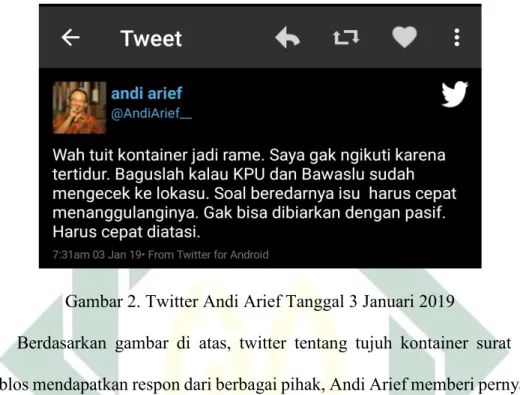 Gambar 2. Twitter Andi Arief Tanggal 3 Januari 2019 
