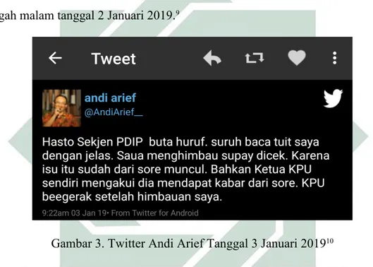 Gambar 3. Twitter Andi Arief Tanggal 3 Januari 2019 10