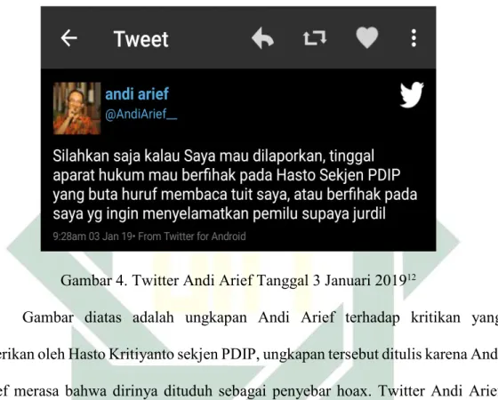 Gambar 4. Twitter Andi Arief Tanggal 3 Januari 2019 12