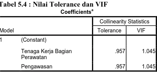 Tabel 5.4 : Nilai Tolerance dan VIF Coefficientsa 